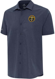 Antigua Denver Nuggets Mens Navy Blue Activate Short Sleeve Dress Shirt