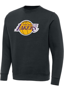 Antigua Los Angeles Lakers Mens Charcoal Full Front Victory Long Sleeve Crew Sweatshirt