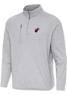 Antigua Miami Heat Mens Grey Alternate Certain Long Sleeve Qtr Zip Pullover