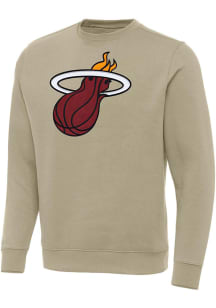 Antigua Miami Heat Mens Khaki Full Front Victory Long Sleeve Crew Sweatshirt