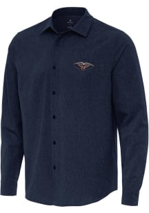 Antigua New Orleans Pelicans Mens Navy Blue Exposure Long Sleeve Dress Shirt