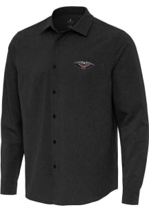 Antigua New Orleans Pelicans Mens Black Exposure Long Sleeve Dress Shirt