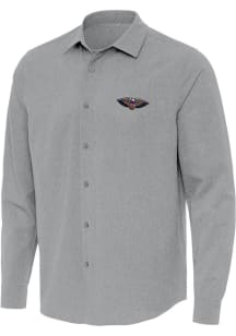 Antigua New Orleans Pelicans Mens Grey Exposure Long Sleeve Dress Shirt
