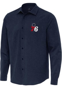 Antigua Philadelphia 76ers Mens Navy Blue Exposure Long Sleeve Dress Shirt