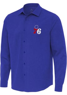Antigua Philadelphia 76ers Mens Blue Exposure Long Sleeve Dress Shirt