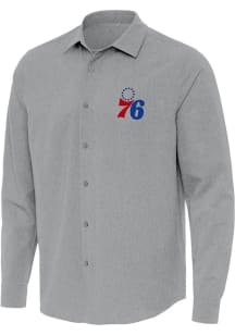 Antigua Philadelphia 76ers Mens Grey Exposure Long Sleeve Dress Shirt