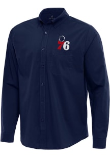 Antigua Philadelphia 76ers Mens Navy Blue Flight Long Sleeve Dress Shirt