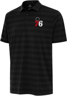 Antigua Philadelphia 76ers Mens Black Tunnel Short Sleeve Polo