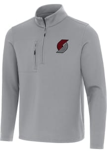 Antigua Portland Trail Blazers Mens Grey Insider Long Sleeve Qtr Zip Pullover