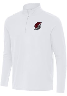 Antigua Portland Trail Blazers Mens White Intent Long Sleeve Qtr Zip Pullover