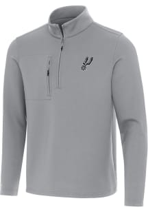 Antigua San Antonio Spurs Mens Grey Insider Long Sleeve Qtr Zip Pullover