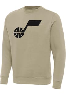 Antigua Utah Jazz Mens Khaki Full Front Victory Long Sleeve Crew Sweatshirt