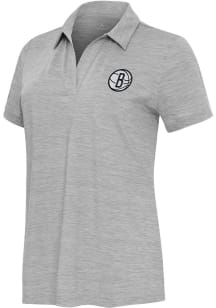 Antigua Brooklyn Nets Womens Grey Layout Short Sleeve Polo Shirt