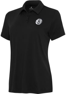Antigua Brooklyn Nets Womens Black Reprocess Recycled Short Sleeve Polo Shirt