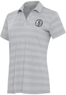 Antigua Brooklyn Nets Womens Grey Tunnel Short Sleeve Polo Shirt
