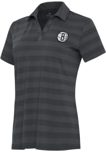 Antigua Brooklyn Nets Womens Grey Tunnel Short Sleeve Polo Shirt