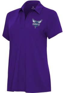 Antigua Charlotte Hornets Womens Purple Era Short Sleeve Polo Shirt