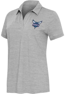 Antigua Charlotte Hornets Womens Grey Layout Short Sleeve Polo Shirt