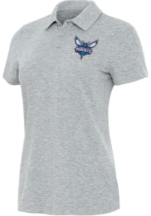 Antigua Charlotte Hornets Womens Grey Matter Short Sleeve Polo Shirt