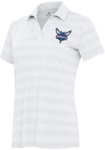 Antigua Charlotte Hornets Womens White Tunnel Short Sleeve Polo Shirt