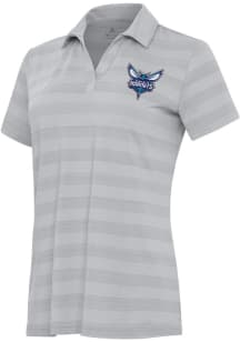 Antigua Charlotte Hornets Womens Grey Tunnel Short Sleeve Polo Shirt
