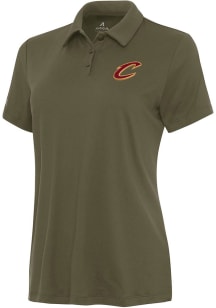 Antigua Cleveland Cavaliers Womens Olive Reprocess Recycled Short Sleeve Polo Shirt
