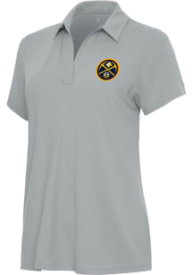 Antigua Denver Nuggets Womens Grey Era Short Sleeve Polo Shirt