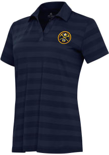 Antigua Denver Nuggets Womens Navy Blue Tunnel Short Sleeve Polo Shirt