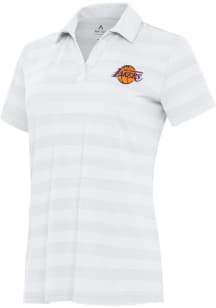 Antigua Los Angeles Lakers Womens White Tunnel Short Sleeve Polo Shirt