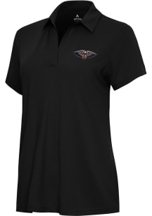 Antigua New Orleans Pelicans Womens Black Era Short Sleeve Polo Shirt