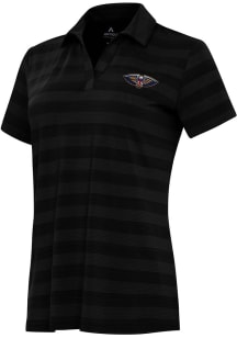 Antigua New Orleans Pelicans Womens Black Tunnel Short Sleeve Polo Shirt