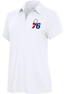 Antigua Philadelphia 76ers Womens White Era Short Sleeve Polo Shirt