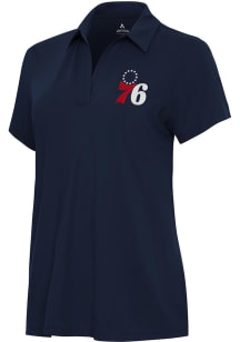 Antigua Philadelphia 76ers Womens Navy Blue Era Short Sleeve Polo Shirt