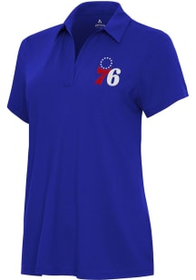 Antigua Philadelphia 76ers Womens Blue Era Short Sleeve Polo Shirt