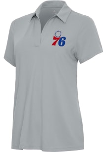 Antigua Philadelphia 76ers Womens Grey Era Short Sleeve Polo Shirt