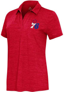 Antigua Philadelphia 76ers Womens Red Layout Short Sleeve Polo Shirt