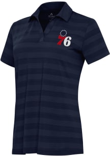 Antigua Philadelphia 76ers Womens Navy Blue Tunnel Short Sleeve Polo Shirt