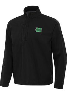 Antigua Marshall Thundering Herd Mens Black Brisk Long Sleeve Qtr Zip Pullover