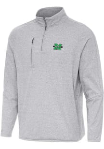 Antigua Marshall Thundering Herd Mens Grey Certain Long Sleeve Qtr Zip Pullover