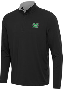 Antigua Marshall Thundering Herd Mens Black Content Long Sleeve Qtr Zip Pullover