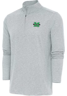 Antigua Marshall Thundering Herd Mens Grey Hunk Long Sleeve Qtr Zip Pullover