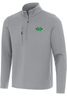 Antigua Marshall Thundering Herd Mens Grey Insider Long Sleeve Qtr Zip Pullover