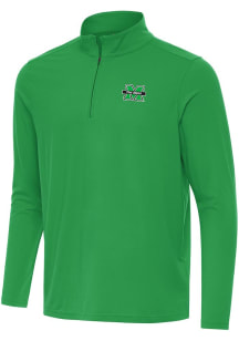Antigua Marshall Thundering Herd Mens Green Intent Long Sleeve Qtr Zip Pullover