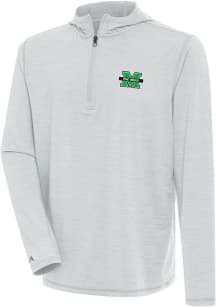 Antigua Marshall Thundering Herd Mens Grey Tidy Long Sleeve Qtr Zip Pullover