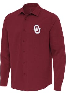 Antigua Oklahoma Sooners Mens Cardinal Exposure Long Sleeve Dress Shirt