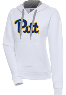 Antigua Pitt Panthers Womens White Full Front Victory Hooded Sweatshirt