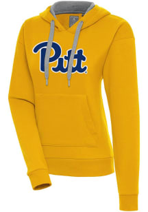Antigua Pitt Panthers Womens Gold Full Front Victory Hooded Sweatshirt