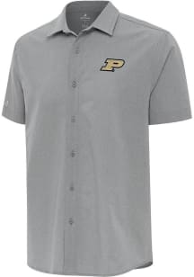 Antigua Purdue Boilermakers Mens Grey Activate Short Sleeve Dress Shirt
