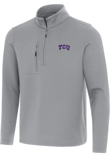 Antigua TCU Horned Frogs Mens Grey Insider Long Sleeve Qtr Zip Pullover