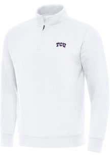 Antigua TCU Horned Frogs Mens White Victory Long Sleeve Qtr Zip Pullover